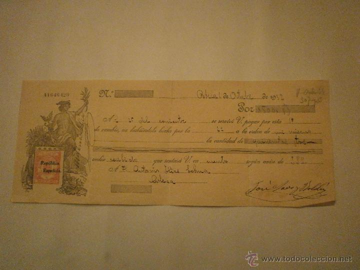 Documentos bancarios: LETRA CAMBIO REPUBLICA ESPA&Ntilde;OLA A&Ntilde;O 1932 - Foto 1