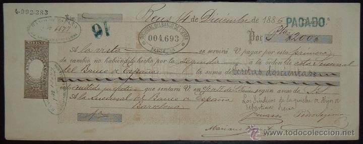 Documentos bancarios: Letra de Cambio: Expedida en Reus - Tarragona (1886) - Foto 1