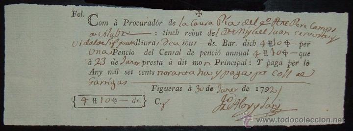 Documentos bancarios: Letra de cambio emitida en Figueras - Gerona (1792) - Foto 1