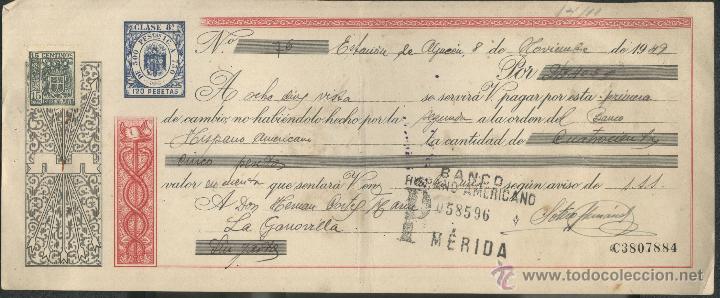 Documentos bancarios: MERIDA - LETRA DE CAMBIO DEL BANCO HISPANO AMERICANO - 1949 - Foto 1
