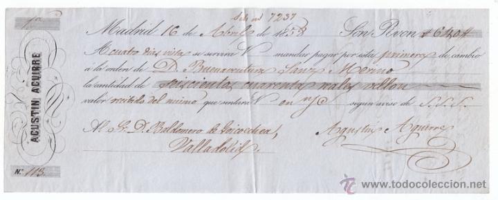 Documentos bancarios: LETRA DE CAMBIO. AGUST&Iacute;N AGUIRRE. 1858. - Foto 1