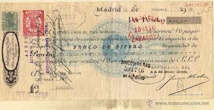 Documentos bancarios: Perfumer&iacute;a Gal Madrid. Cheque o pagar&eacute;. - Foto 1