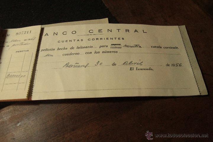 Documentos bancarios: TALONARIO CHEQUES 1956, BANCO CENTRAL -DOCA- - Foto 3