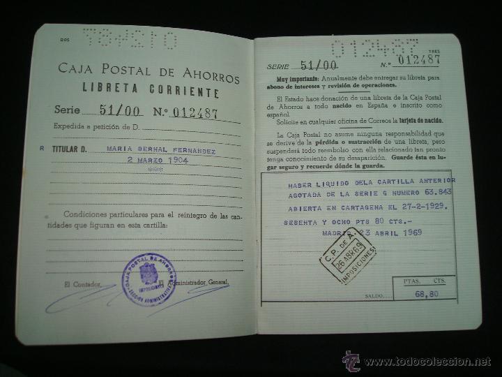 Documentos bancarios: caja postal de ahorros libreta corriente 1969 - Foto 2