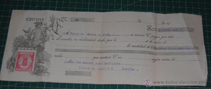 Documentos bancarios: ANTIGUA LETRA DE CAMBIO DEL A&Ntilde;O 1926, SEVILLA - Foto 1