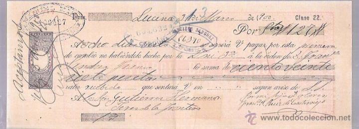 Documentos bancarios: LETRA 1900. FRANCISCO SANCHEZ, LUCENA. MANUEL MISA - Foto 1