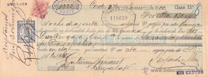 Documentos bancarios: LETRA 1900. AZOPARDO & ALCON. CADIZ - Foto 1