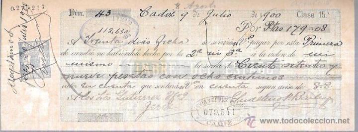 Documentos bancarios: LETRA. A&Ntilde;O 1900. CADIZ. - Foto 1