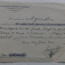 Documentos bancarios: ANTIGUO RECIBO CORRESPONSAL DE BANCA ABARAN MURCIA 1951. Lote 53751449