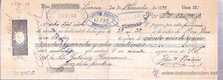Documentos bancarios: LETRA, A&Ntilde;O 1899. FRANCISCO SANCHEZ, LUCENA. - Foto 1
