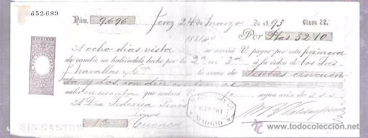 Documentos bancarios: LETRA, A&Ntilde;O 1893. P. ALFARO Y C&ordf;, MADRID. - Foto 1