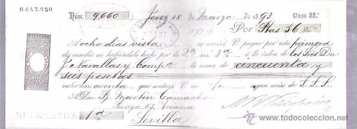 Documentos bancarios: LETRA, A&Ntilde;O 1893. E. BOUISSET E. HIJO, SEVILLA. - Foto 1