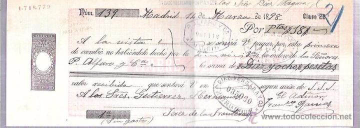 Documentos bancarios: LETRA, A&Ntilde;O 1898. P. ALFARO Y C&ordf;, MADRID. - Foto 1
