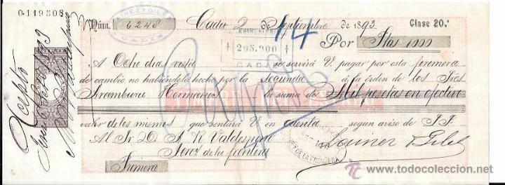 Documentos bancarios: LETRA, A&Ntilde;O 1893. ARAMBURU HERMANOS, CADIZ. - Foto 1