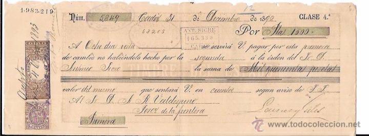 Documentos bancarios: LETRA, A&Ntilde;O 1890. ANTONIO SICRE, CADIZ. - Foto 1