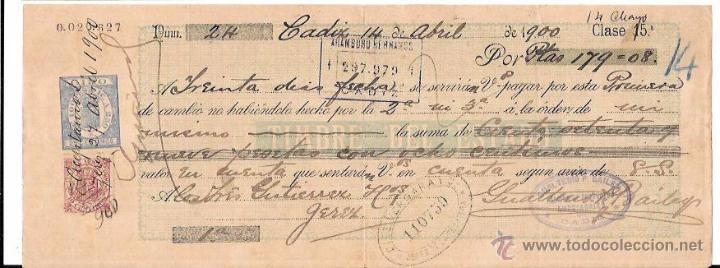 Documentos bancarios: LETRA, A&Ntilde;O 1900. ARAMBURU HERMANOS, CADIZ. - Foto 1