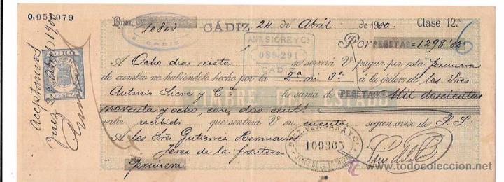 Documentos bancarios: LETRA, A&Ntilde;O 1900. ANTONIO SICRE Y C&ordf;. CADIZ - Foto 1
