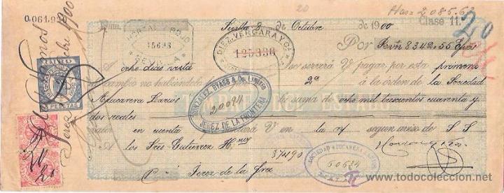 Documentos bancarios: LETRA, A&Ntilde;O 1900. HOTAL Y ROJO, SEVILLA. - Foto 1