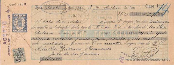 Documentos bancarios: LETRA, A&Ntilde;O 1900. LUIS DE LA TORRE. ANT. SICRE Y C&ordf;, CADIZ. - Foto 1