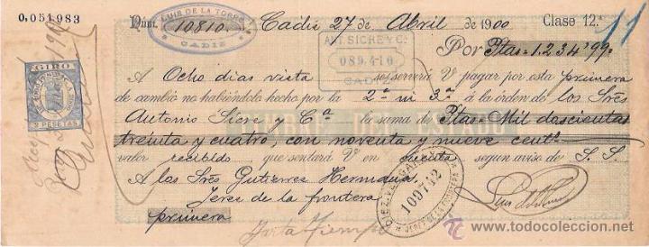 Documentos bancarios: LETRA, A&Ntilde;O 1900. ANTONIO SICRE Y C&ordf;. CADIZ - Foto 1