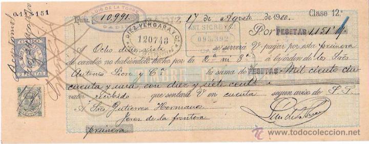 Documentos bancarios: LETRA, A&Ntilde;O 1900. LUIS DE LA TORRE. ANT. SICRE Y C&ordf;, CADIZ. - Foto 1