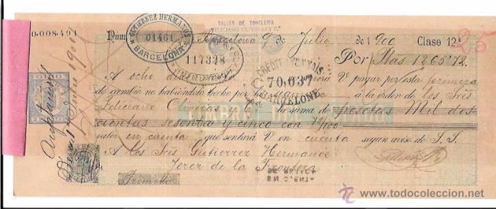 Documentos bancarios: LETRA, A&Ntilde;O 1900. GUTIERREZ HERMANOS, BARCELONA. - Foto 1