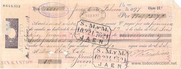 Documentos bancarios: LETRA, A&Ntilde;O 1897. S. M. Y M. JAEN. - Foto 1