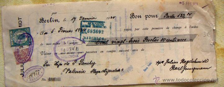 Documentos bancarios: Letra de cambio 123 pesetas 1924 - Foto 1