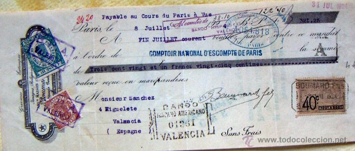 Documentos bancarios: Letra de cambio 321,25 Francos 1924 - Foto 1