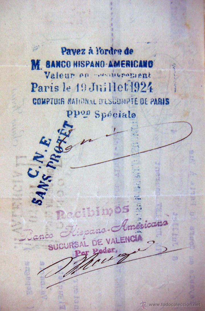 Documentos bancarios: Letra de cambio 321,25 Francos 1924 - Foto 2