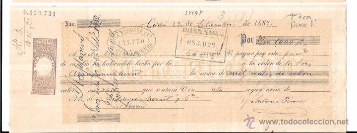 Documentos bancarios: LETRA, A&Ntilde;O 1882. ARAMBURU HERMANOS, CADIZ. - Foto 1