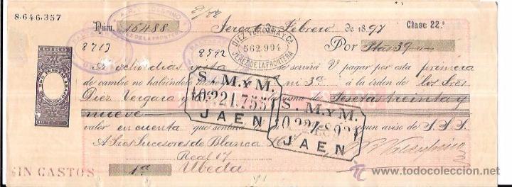 Documentos bancarios: LETRA, A&Ntilde;O 1897. S. M. Y M. JAEN. - Foto 1