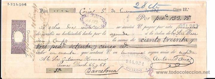 Documentos bancarios: LETRA, A&Ntilde;O 1897. MASAVEU Y C&ordf;, OVIEDO. - Foto 1
