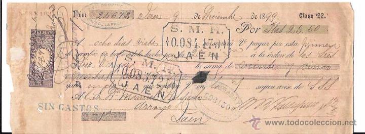 Documentos bancarios: LETRA, A&Ntilde;O 1899. S. M. H. JA&Eacute;N. - Foto 1