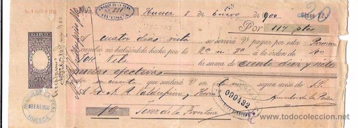 Documentos bancarios: LETRA, A&Ntilde;O 1900. AMADOR DE LA PE&Ntilde;A, HUESCA. - Foto 1