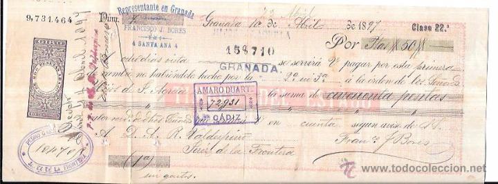 Documentos bancarios: LETRA, A&Ntilde;O 1897. FRANCISCO J. BORES. GRANADA. - Foto 1