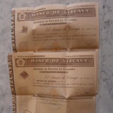 Documentos bancarios: 2 DEPOSITOS DE EFECTOS EN CUSTODIA INTRANSMISIBLE - BANCO DE VIZCAYA - 1958 CASTELLON