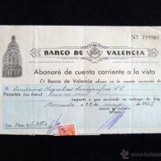 Documentos bancarios: BANCO DE VALENCIA. ABONARÉ DE CUENTA CORRIENTE A LA VISTA. MONCADA 1957. Lote 54840404