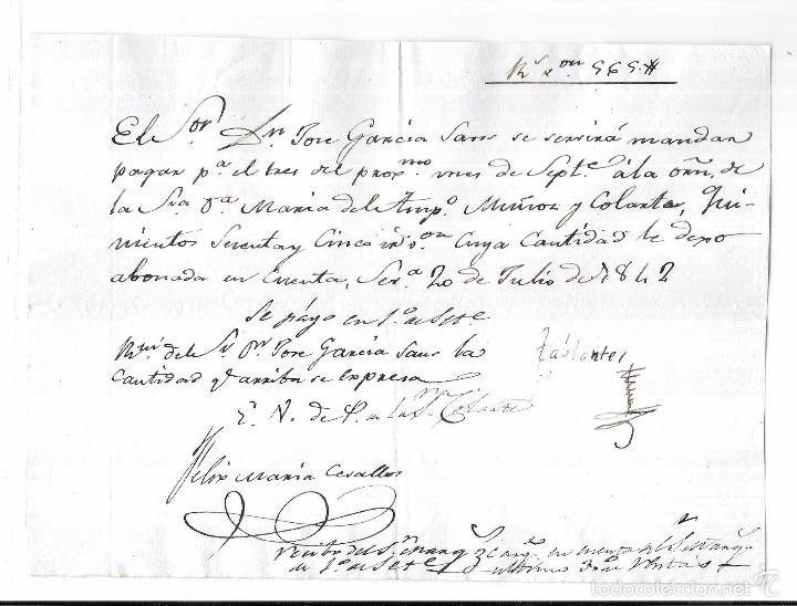 Documentos bancarios: PAGARE, A&Ntilde;O 1842. 565 REALES DE VELL&Oacute;N. - Foto 1