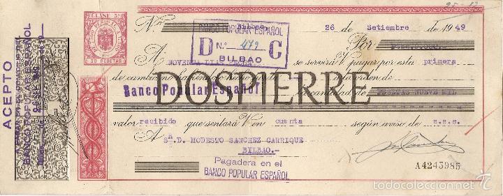 Documentos bancarios: LETRA DE CAMBIO, BANCO POPULAR ESPA&Ntilde;OL, 1949 - Foto 1