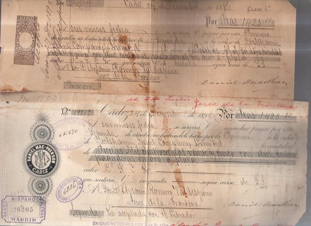 Documentos bancarios: LETRA DE CAMBIO. DANIEL MAC-PHERSON. CADIZ. 1890 - Foto 1