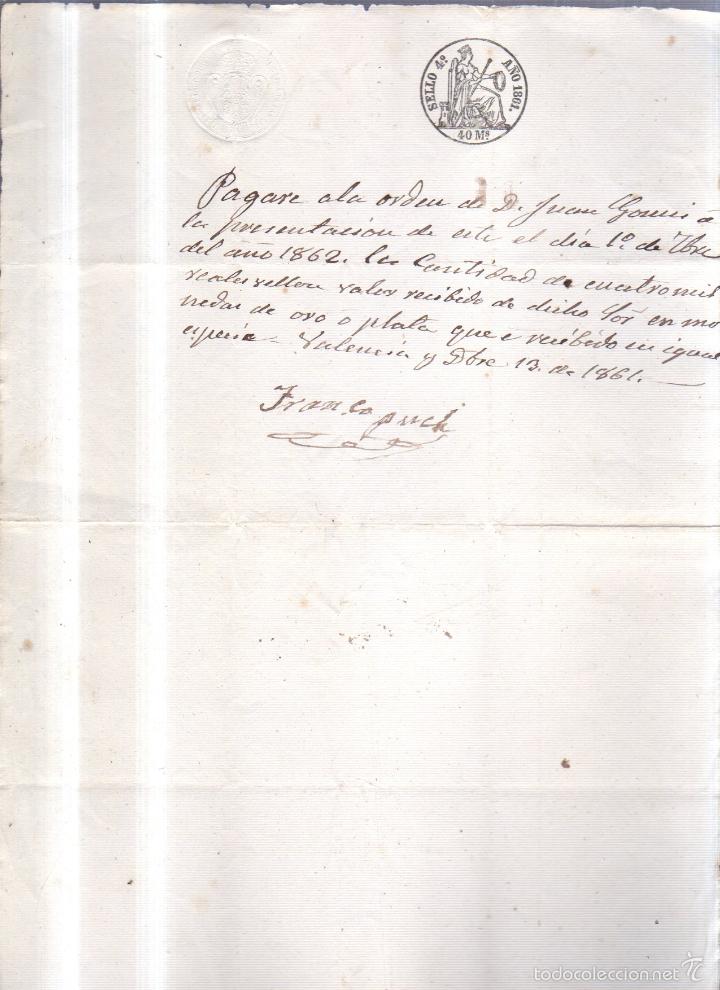 Documentos bancarios: 1861. PAGARE DE 4000 REALES DE VELLON. - Foto 1