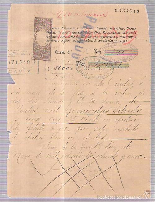 Documentos bancarios: PAGARE. A&Ntilde;O 1889. LACAVE Y C&ordf;. CADIZ. - Foto 1