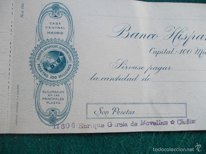 Documentos bancarios: Banco Hispano Americano Cheque a&ntilde;os 30 - Foto 2