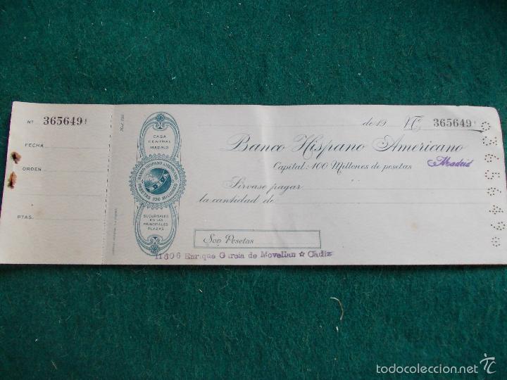 Documentos bancarios: Banco Hispano Americano Cheque a&ntilde;os 30 - Foto 3