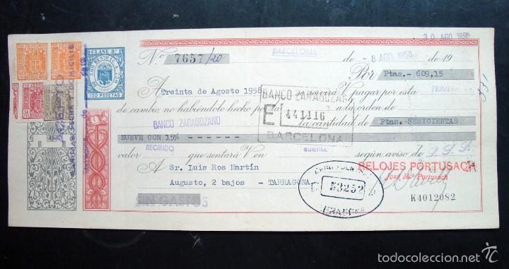Documentos bancarios: Letra de cambio - relojes portusach - 1958 - Foto 1