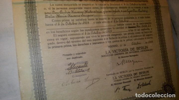 Documentos bancarios: ANTIGUA POLIZA LA VICTORIA DE BERLIN - Foto 3