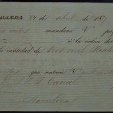 Documentos bancarios: LETRA DE CAMBIO LOUIS CAUSSANEL EXPEDIDA EN MADRID Y ABONADA EN BARCELONA (1857)
