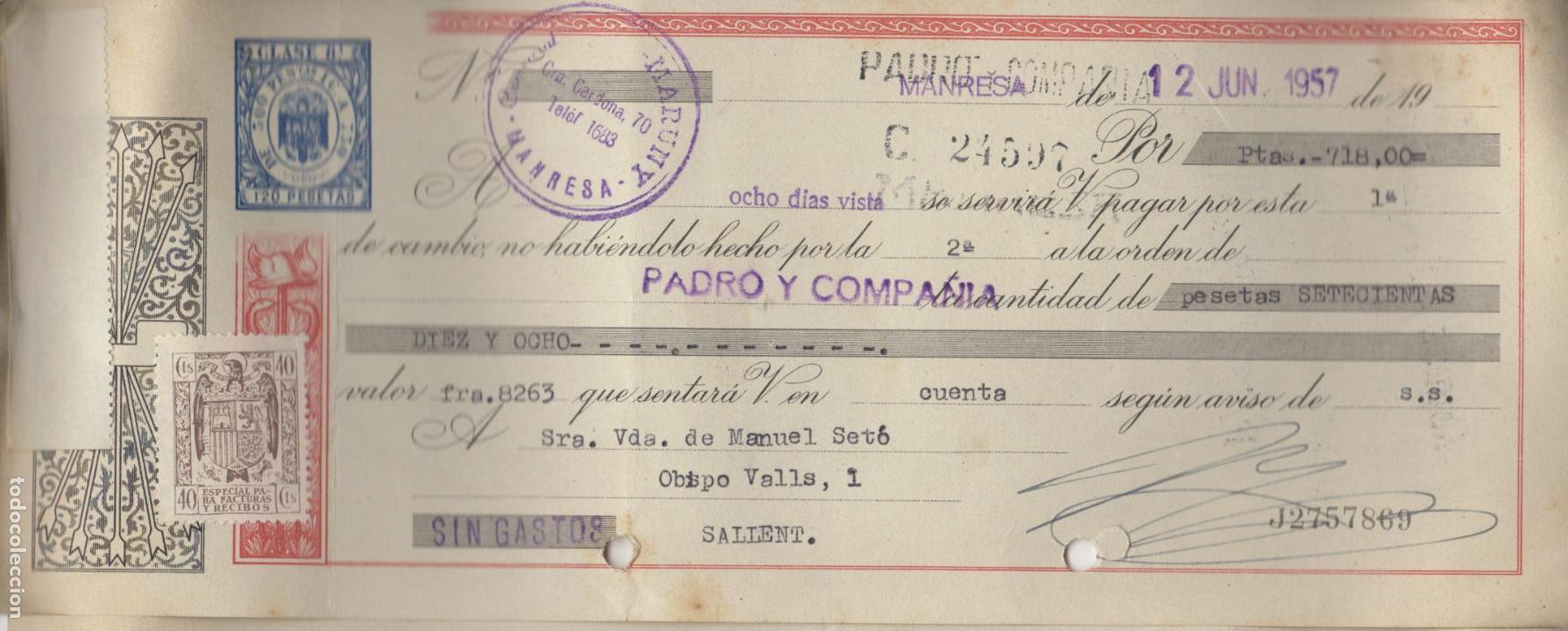Documentos bancarios: letra de cambio 1957 - manresa - comercial maruny - Foto 1