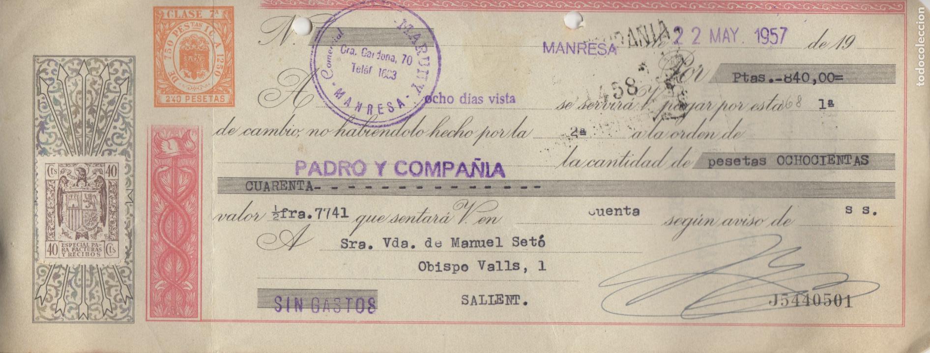 Documentos bancarios: letra de cambio 1957 - manresa - comercial maruny - Foto 1